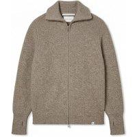 Peregrine Pure Merino Wool Cable Funnel Neck Cardigan Light Brown