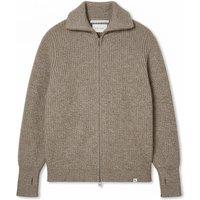 Peregrine Pure Merino Wool Cable Funnel Neck Cardigan Light Brown