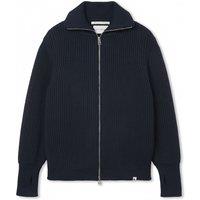 Peregrine Pure Merino Wool Cable Funnel Neck Cardigan Navy