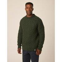 Peregrine Pure Wool Cable Crew Neck Jumper Olive