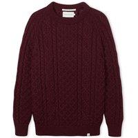 Peregrine Pure Wool Cable Crew Neck Jumper Burgundy