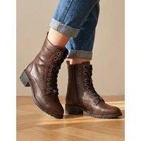 Jones Bootmaker Leather Lace Up Block Heel Ankle Boots Chocolate