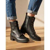 Jones Bootmaker Leather Lace Up Block Heel Ankle Boots Black