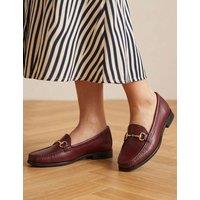 Jones Bootmaker Wide Fit Leather Block Heel Loafers Burgundy