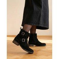 Jones Bootmaker Suede Buckle Block Heel Ankle Boots Black