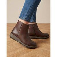 Jones Bootmaker Leather Chunky Wedge Ankle Boots Brown