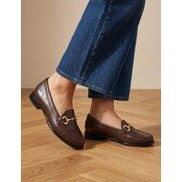 Jones Bootmaker Wide Fit Leather Block Heel Loafers Chocolate