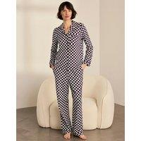 Chelsea Peers Cotton Rich Checkerboard Print Long Pyjama Set Burgundy