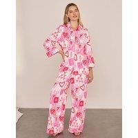 Chelsea Peers Christmas Print Long Pyjama Set Light Pink Mix