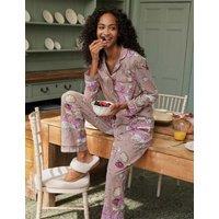 Chelsea Peers Long Sleeve Cotton Leopard After Party Pyjama Set Camel
