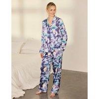Chelsea Peers Satin Long Sleeve Two Piece Pyjama Set Purple
