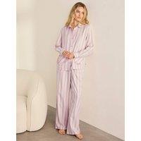 Chelsea Peers Cotton Striped Heart Pockets Long Sleeve Button Pyjama Set Light Pink