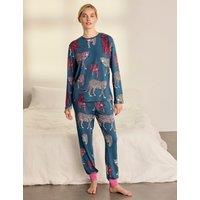 Chelsea Peers Crew Neck Jewel Leopard Print Pyjama Set Teal