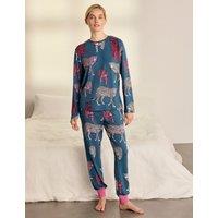 Chelsea Peers Crew Neck Jewel Leopard Print Pyjama Set Teal