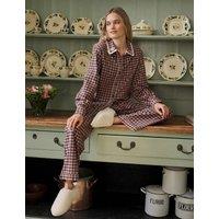 Chelsea Peers Pure Cotton Gingham Pyjama Set Brown