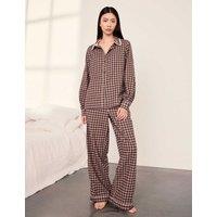 Chelsea Peers Pure Cotton Gingham Pyjama Set Brown