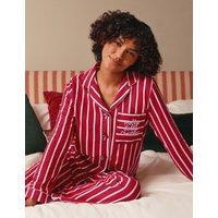 Chelsea Peers Cotton Rich Striped Long Pyjama Set Red Mix