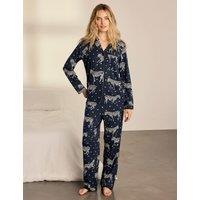 Chelsea Peers Jersey Zebra Spot Print Revere Pyjama Set Navy Mix