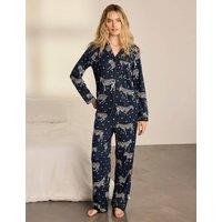 Chelsea Peers Jersey Zebra Spot Print Revere Pyjama Set Navy Mix
