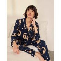Chelsea Peers Lunar Bunny Button Front Long Sleeve Two Piece Pyjamas Navy