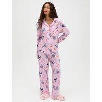 Boux Avenue Modal Rich Cat Print Pyjama Set Pink Mix