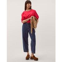 Monsoon Pure Cotton Embroidered Puff Sleeve Blouse Red
