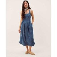 Monsoon Denim Square Neck Midi Skate Dress Blue Denim