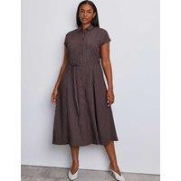 Live Unlimited London Striped Tie Waist Midaxi Shirt Dress Brown Mix