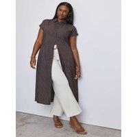 Live Unlimited London Striped Tie Waist Maxi Shirt Dress Brown Mix