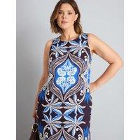Live Unlimited London Printed Midaxi Column Dress Blue Mix