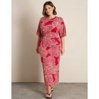 Live Unlimited London Jersey Floral Midaxi Waisted Dress Red Mix