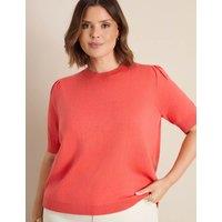 Live Unlimited London Cotton Rich Puff Sleeve Jumper With Wool Coral