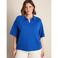 Live Unlimited London Cotton Rich Polo Neck Jumper with Wool Blue
