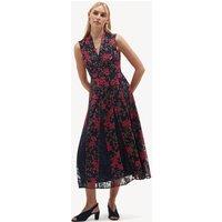HOBBS Floral Embroidered V Neck Midi Skater Dress Pink Mix