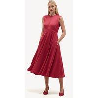 HOBBS Satin Crew Neck Midi Skater Dress Pink