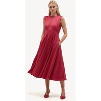 HOBBS Satin Crew Neck Midi Skater Dress Pink