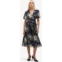HOBBS Embroidered Floral V-Neck Midi Skater Dress Navy Mix