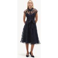 HOBBS Sheer Polka Dot Knee Length Shirt Dress Blue