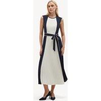 HOBBS Colour Block Tie Waist Midi Skater Dress Blue Mix