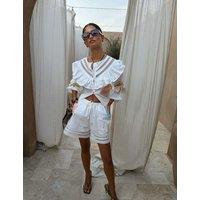 Never Fully Dressed Pure Cotton Ruffle Detail Blouse White Mix
