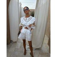 Never Fully Dressed Pure Cotton Printed Cut Out Detail Shorts White Mix