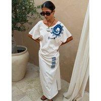 Never Fully Dressed Pure Cotton Printed Midaxi T-Shirt Dress White Mix