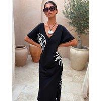Never Fully Dressed Pure Cotton Printed Midaxi T-Shirt Dress Black Mix