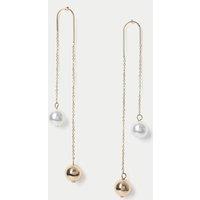 M&S Double Sphere Drop Earrings Gold Mix