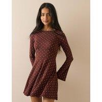 Nobody's Child Polka Dot Round Neck Mini Skater Dress Brown