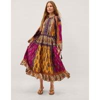Monsoon Paisley Round Neck Midi Smock Dress White Mix