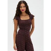 Boux Avenue Cotton Blend Pointelle Floral Pyjama Set Brown Mix