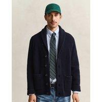 GANT Lambswool Blend Ribbed Shawl Collar Cardigan Navy