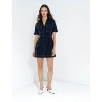 French Connection Revere Collar Belted Mini Shirt Dress Dark Navy