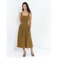 French Connection Pinstripe Square Neck Maxi Waisted Dress Green Mix
